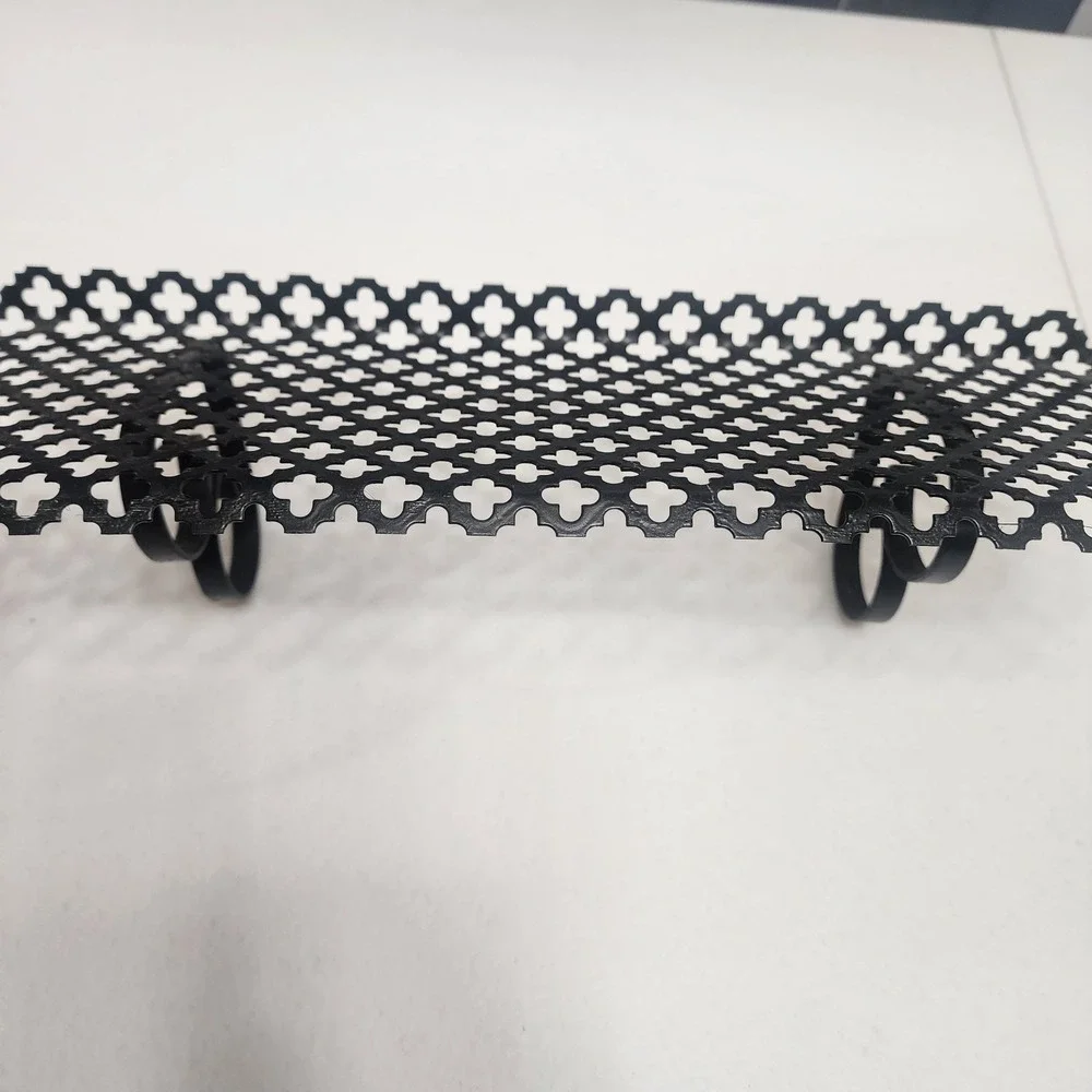 Vintage Art Deco Black Pierced Metal Display Wall Shelf~clover heart